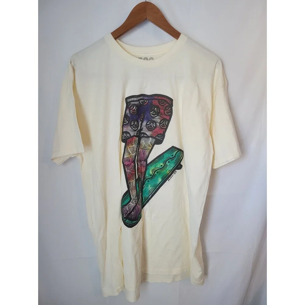 Skateboard Legs Art Graphic T-Shirt Men's X-Large Cream Skate Streetwear‎